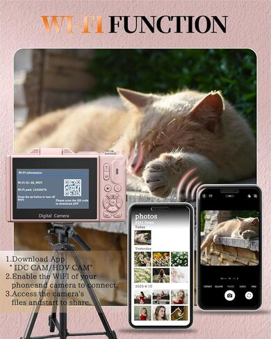 4K Digital Camera for Photography and Vlogging, YouTube Camera with 3" 180° Flip Screen, Autofocus, WiFi, 18X Zoom, Flash, 2 Batteries & 32GB SD Card in Saudi Arabia