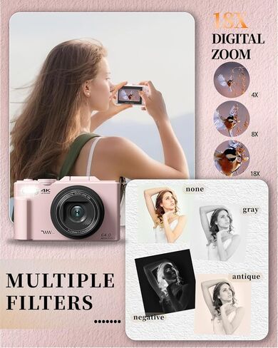 4K Digital Camera for Photography and Vlogging, YouTube Camera with 3" 180° Flip Screen, Autofocus, WiFi, 18X Zoom, Flash, 2 Batteries & 32GB SD Card in Saudi Arabia