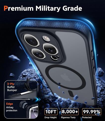 حافظة لهاتف iPhone 17 Pro Max، [متوافقة مع MagSafe] [حماية من السقوط العسكري] حماية كاملة للكاميرا مقاومة للصدمات وشفافة غير لامعة لهاتف iPhone 17 Pro Max 6.9 بوصة (أسود) in Saudi Arabia