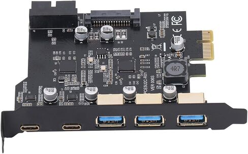 Keenso PCIe to USB 3.2 Card 5Gbps Expansion Card with 5 Ports for for Linux for OS X PC, Stable Connection, Black in Saudi Arabia