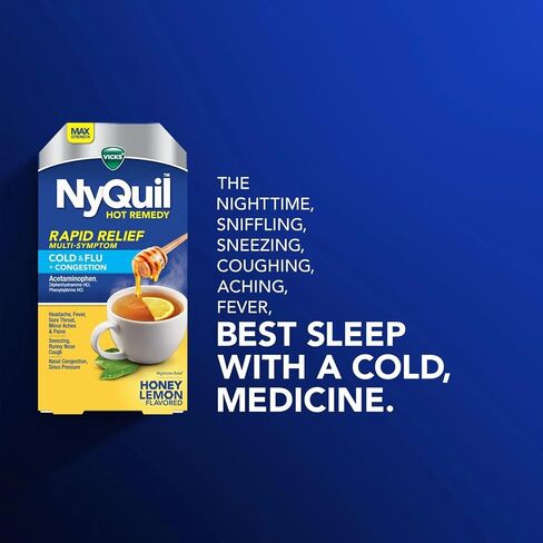 Vicks NyQuil Hot Remedy Powder Drink Mix, Rapid Relief Cold & Flu + Congestion, Honey Lemon Flavor, 8 Count in Saudi Arabia