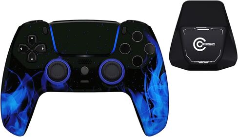 وحدة تحكم Custom Controllerzz Blue Flame Controller وحزمة الحافظة - تتضمن وحدة تحكم لاسلكية مخصصة لجهاز PS5 والكمبيوتر الشخصي وحامل وحدة التحكم in Saudi Arabia