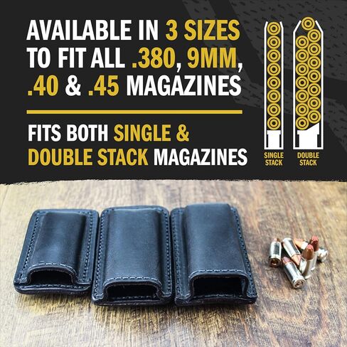 Relentless Tactical Leather Magazine Holder | Made in USA Sizes to fit virtually Any 9mm .40 .45 or .380 Pistol Mag | Single or Double Stack | IWB or OWB in Saudi Arabia