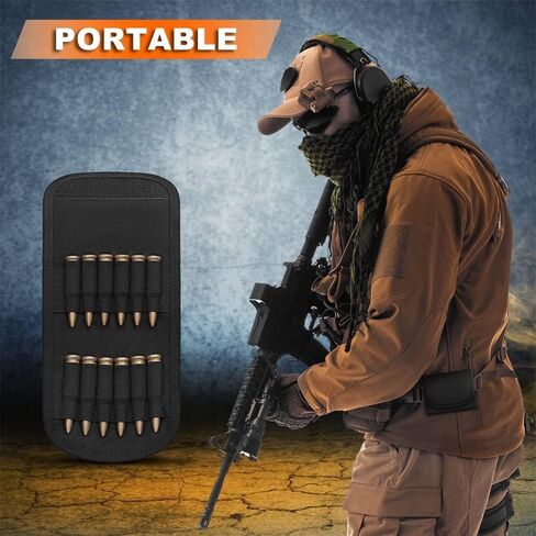 12 Rounds Ammo Carrier, Foldable Molle Cartridge Wallet Waterproof Rifle Magazine Pouch for 2.75" Belt in Saudi Arabia