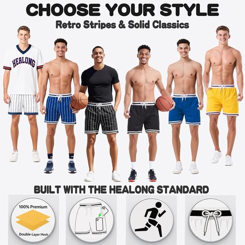 HEALONG Basketball Athletic Shorts Men - Mesh Gym Sports Workout Training Drawstring Retro Casual Fashion Short with Pockets in Saudi Arabia