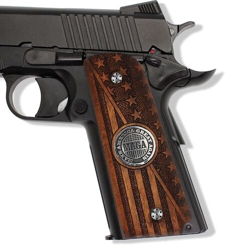 URAY 1911 Wood Grips with Trump MAGA Medallion and American Flag Design - Premium Pistol Grip Accessories for Colt Kimber Taurus Remington and Full-Size 1911 Models in Saudi Arabia