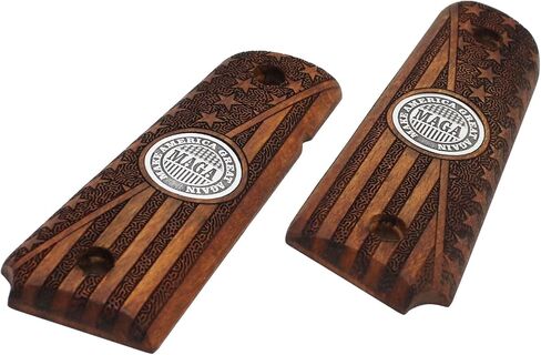 URAY 1911 Wood Grips with Trump MAGA Medallion and American Flag Design - Premium Pistol Grip Accessories for Colt Kimber Taurus Remington and Full-Size 1911 Models in Saudi Arabia