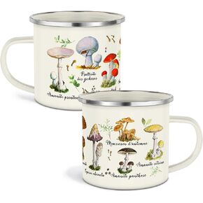 Cunhill 2 Pieces Mushroom Enamel Mug Set Kawaii Mushroom Coffee Cup Thank You Gift Enamel Camp Mug Christmas Party Favor Cute Decor Tin Tumbler Travel Spring Hiking Walking Camping(Black) in Kuwait