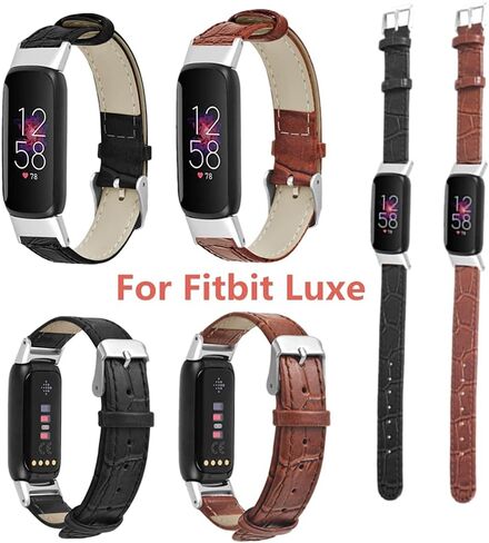 سوار معصم جلدي متوافق مع Fitbit Luxe، سوار رياضي عصري خفيف الوزن، جلد مريح نحيف وناعم قابل للتعديل 7.0-8.6 بوصة للنساء والرجال - بني in Kuwait