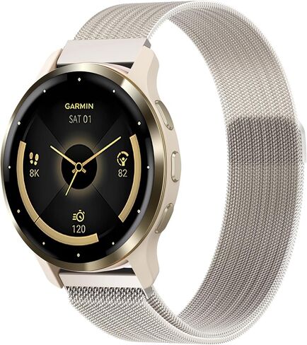 حزام معدني شبكي متوافق مع ساعة Garmin Venu 3S/4 41mm/2S/Forerunner 265S/255S، مشبك مغناطيسي من الفولاذ المقاوم للصدأ 18 مم، حزام بديل سريع الفك لـ Garmin Vivoactive 4S النساء والرجال in Kuwait