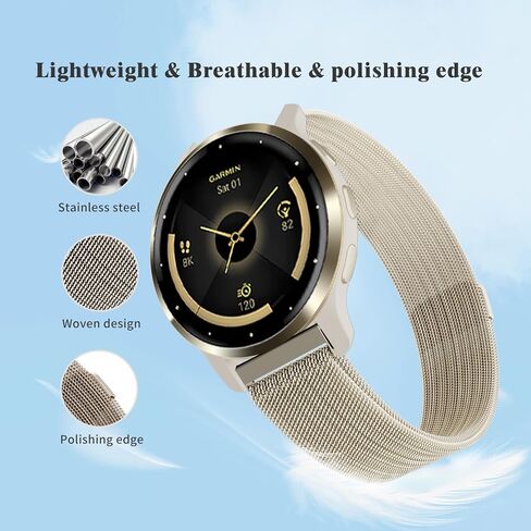 حزام معدني شبكي متوافق مع ساعة Garmin Venu 3S/4 41mm/2S/Forerunner 265S/255S، مشبك مغناطيسي من الفولاذ المقاوم للصدأ 18 مم، حزام بديل سريع الفك لـ Garmin Vivoactive 4S النساء والرجال in Kuwait