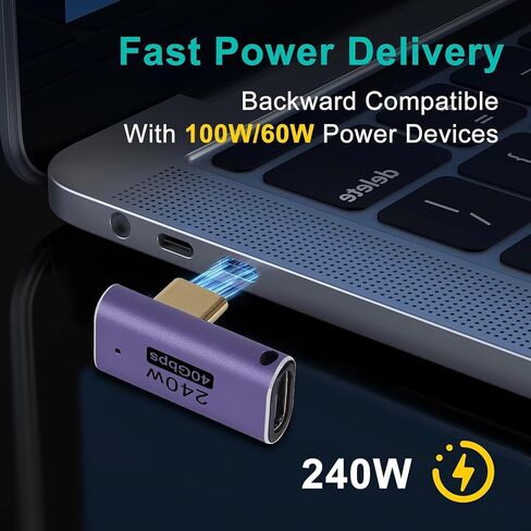 2pcs 90 Degree Right Angle USB C Male to Female Adapter, USB Type C Adapter Extender Support 240W, 40Gbps, 8K@60Hz for Steam Deck, MacBook,Thunderbolt ect(Vertical Bend) in Saudi Arabia