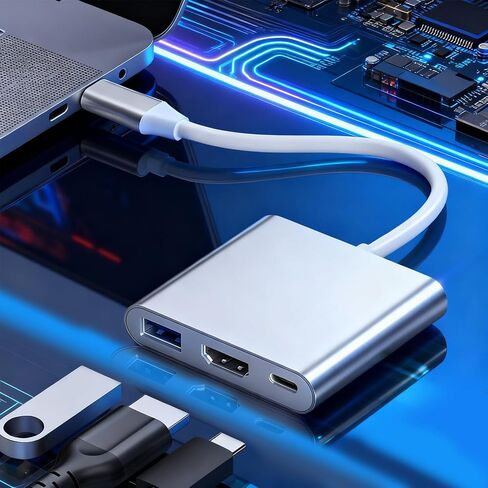 محول USB C إلى HDMI، محور 4K USB-C مع 100 وات PD، منفذ USB 3.0، HDMI إلى USBC ثلاثي العرض متعدد المنافذ من النوع C محول AV رقمي متوافق مع Mac Book Pro/Air، iPad، الأجهزة اللوحية، التبديل، التلفزيون، الشاشة (فضي) in Saudi Arabia