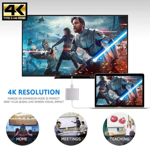 محول USB C إلى HDMI، محور 4K USB-C مع 100 وات PD، منفذ USB 3.0، HDMI إلى USBC ثلاثي العرض متعدد المنافذ من النوع C محول AV رقمي متوافق مع Mac Book Pro/Air، iPad، الأجهزة اللوحية، التبديل، التلفزيون، الشاشة (فضي) in Saudi Arabia