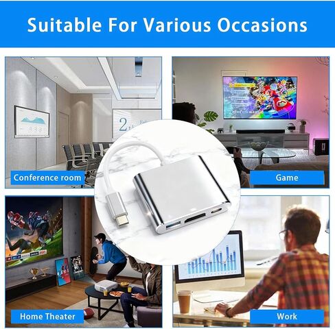 محول USB C إلى HDMI، محور 4K USB-C مع 100 وات PD، منفذ USB 3.0، HDMI إلى USBC ثلاثي العرض متعدد المنافذ من النوع C محول AV رقمي متوافق مع Mac Book Pro/Air، iPad، الأجهزة اللوحية، التبديل، التلفزيون، الشاشة (فضي) in Saudi Arabia