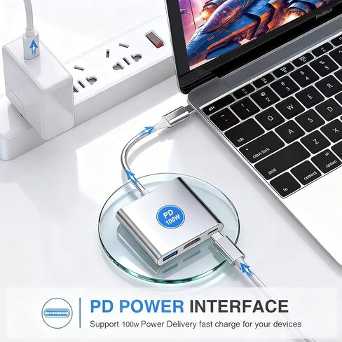 محول USB C إلى HDMI، محور 4K USB-C مع 100 وات PD، منفذ USB 3.0، HDMI إلى USBC ثلاثي العرض متعدد المنافذ من النوع C محول AV رقمي متوافق مع Mac Book Pro/Air، iPad، الأجهزة اللوحية، التبديل، التلفزيون، الشاشة (فضي) in Saudi Arabia