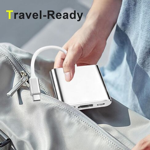 محول USB C إلى HDMI، محور 4K USB-C مع 100 وات PD، منفذ USB 3.0، HDMI إلى USBC ثلاثي العرض متعدد المنافذ من النوع C محول AV رقمي متوافق مع Mac Book Pro/Air، iPad، الأجهزة اللوحية، التبديل، التلفزيون، الشاشة (فضي) in Saudi Arabia