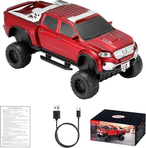 WS-X65 Pickup Truck Replica Bluetooth Speaker – HD Sound, FM Radio, TWS Stereo, LED Party Lights, USB/TF Playback, Built-in Mic – Cool Portable Car Design Speaker for Outdoors & Home (Red) in Kuwait