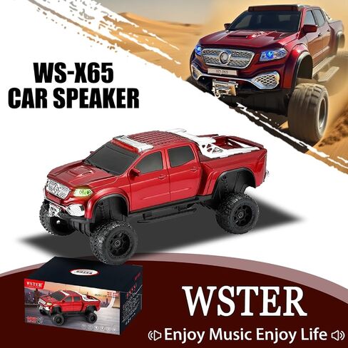 WS-X65 Pickup Truck Replica Bluetooth Speaker – HD Sound, FM Radio, TWS Stereo, LED Party Lights, USB/TF Playback, Built-in Mic – Cool Portable Car Design Speaker for Outdoors & Home (Red) in Kuwait