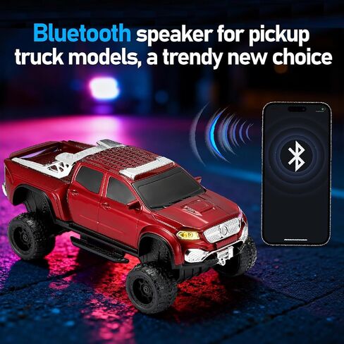 WS-X65 Pickup Truck Replica Bluetooth Speaker – HD Sound, FM Radio, TWS Stereo, LED Party Lights, USB/TF Playback, Built-in Mic – Cool Portable Car Design Speaker for Outdoors & Home (Red) in Kuwait