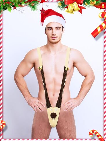 Hicarer Christmas Prank Present Reindeer Underwear, Mankini, Men Thong Suits with Christmas Hat for Xmas Exchange Present Surprise Toy Gag Favor Multicolor in Saudi Arabia
