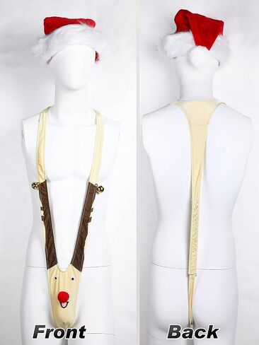 Hicarer Christmas Prank Present Reindeer Underwear, Mankini, Men Thong Suits with Christmas Hat for Xmas Exchange Present Surprise Toy Gag Favor Multicolor in Saudi Arabia