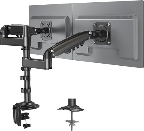 HUANUO Dual Monitor Arm for 13-32 inch Screens,Holds 19.8lb,Adjustable Monitor Stand with Clamp and Grommet Base,Vesa 75x75mm/100x100mm Compatibility (Black) in Saudi Arabia