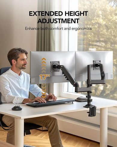 HUANUO Dual Monitor Arm for 13-32 inch Screens,Holds 19.8lb,Adjustable Monitor Stand with Clamp and Grommet Base,Vesa 75x75mm/100x100mm Compatibility (Black) in Saudi Arabia