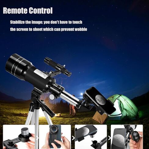 Refractor Telescope for Kids and Beginners, 70mm Aperture, 300mm Focus Length, Black, with AZ Mount for Moon and Landscape Observation (Black) in Saudi Arabia