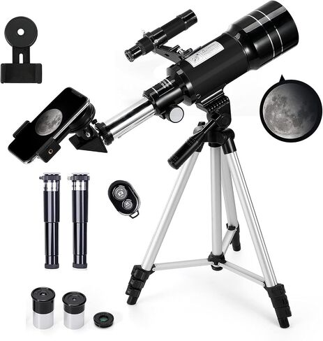 Refractor Telescope for Kids and Beginners, 70mm Aperture, 300mm Focus Length, Black, with AZ Mount for Moon and Landscape Observation (Black) in Saudi Arabia