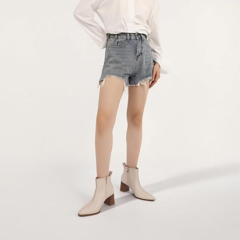 Women's Chunky Block Ankle Boots Pointed Toe Low Heel Side Zipper Booiests Fall Winter Short Boots 2.8 Inch in Saudi Arabia