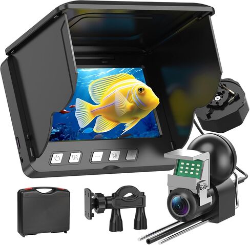 كاميرا الصيد تحت الماء مع شاشة LCD مقاس 4.3 بوصة، مكتشف الأسماك المحمول مع رؤية ليلية LED 12 IR وزاوية واسعة 220 درجة، كاميرا صيد الجليد IP68 المقاومة للماء مع كابل 100 قدم وبطارية 5000 مللي أمبير في الساعة لبحيرة الجليد والقارب in Saudi Arabia