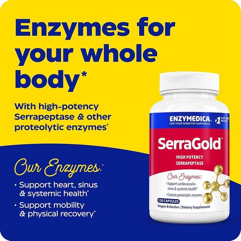 Enzymedica, SerraGold, High-Potency Serrapeptase Enzyme Supplement, Supports Respiratory, Heart & Immune Function, 60 Count in Kuwait