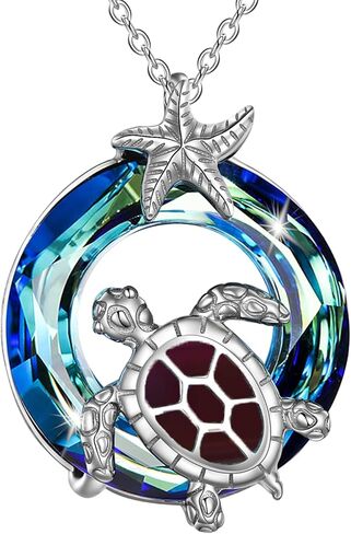 POTOPYY GIfts for Women Sea Turtle Tortoise Necklaces Sterling Silver Sea Crystal Pendant Necklaces Ocean Jewellery for Women Wife Gifts in Saudi Arabia