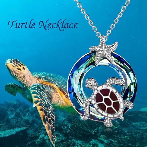 POTOPYY GIfts for Women Sea Turtle Tortoise Necklaces Sterling Silver Sea Crystal Pendant Necklaces Ocean Jewellery for Women Wife Gifts in Saudi Arabia