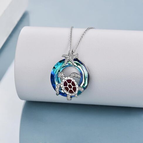 POTOPYY GIfts for Women Sea Turtle Tortoise Necklaces Sterling Silver Sea Crystal Pendant Necklaces Ocean Jewellery for Women Wife Gifts in Saudi Arabia