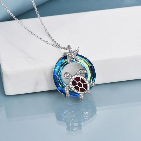 POTOPYY GIfts for Women Sea Turtle Tortoise Necklaces Sterling Silver Sea Crystal Pendant Necklaces Ocean Jewellery for Women Wife Gifts in Saudi Arabia