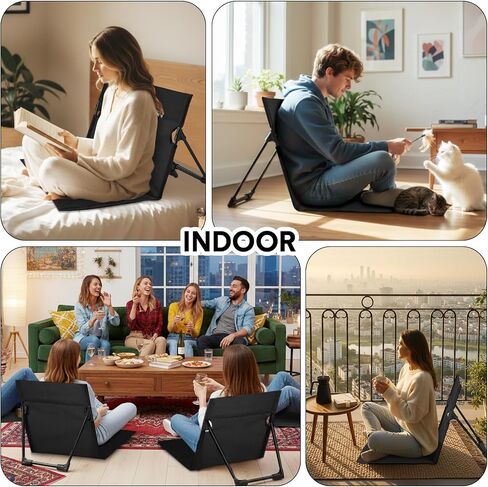 Jetec Foldable Floor Backrest Chair Portable Metal Frame Camping Chair with Storage Bag Light Weight Lazy Seat for Indoor Outdoor Bed Ground Park Lawn Beach Hiking in Saudi Arabia