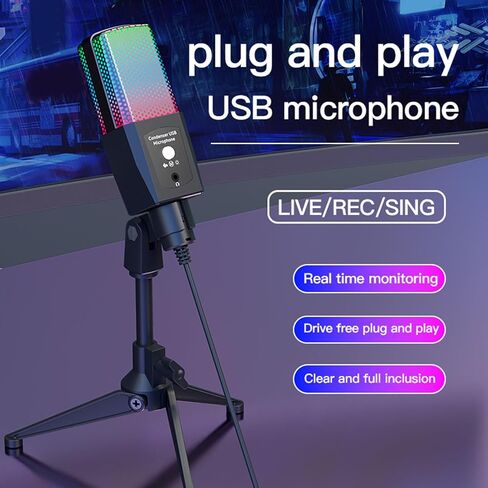 ميكروفون Ciciglow USB للألعاب، ميكروفون مكثف للكمبيوتر RGB 3.5 مم، ميكروفون مكثف للكمبيوتر الشخصي، حامل ثلاثي القوائم معدني، للكمبيوتر المحمول والهواتف المحمولة وبث البث الصوتي in Kuwait