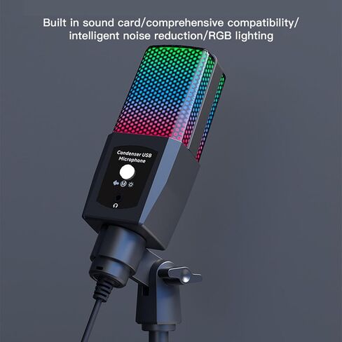 ميكروفون Ciciglow USB للألعاب، ميكروفون مكثف للكمبيوتر RGB 3.5 مم، ميكروفون مكثف للكمبيوتر الشخصي، حامل ثلاثي القوائم معدني، للكمبيوتر المحمول والهواتف المحمولة وبث البث الصوتي in Kuwait