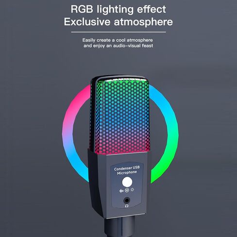 ميكروفون Ciciglow USB للألعاب، ميكروفون مكثف للكمبيوتر RGB 3.5 مم، ميكروفون مكثف للكمبيوتر الشخصي، حامل ثلاثي القوائم معدني، للكمبيوتر المحمول والهواتف المحمولة وبث البث الصوتي in Kuwait