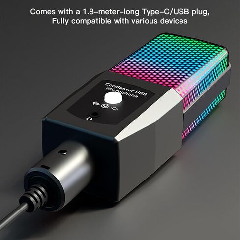 ميكروفون Ciciglow USB للألعاب، ميكروفون مكثف للكمبيوتر RGB 3.5 مم، ميكروفون مكثف للكمبيوتر الشخصي، حامل ثلاثي القوائم معدني، للكمبيوتر المحمول والهواتف المحمولة وبث البث الصوتي in Kuwait