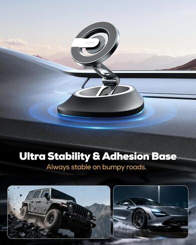 Nulaxy Magnetic Car Mount for Dashboard, [Ultra-Stable & Strong] Car Phone Holder with Rotating Base, [Foldable Three-axis] Phone Holders for Your Car Compatible with iPhone 17 Pro Max, Silver in Kuwait