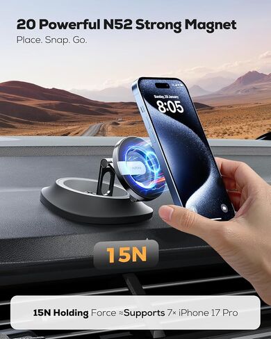 Nulaxy Magnetic Car Mount for Dashboard, [Ultra-Stable & Strong] Car Phone Holder with Rotating Base, [Foldable Three-axis] Phone Holders for Your Car Compatible with iPhone 17 Pro Max, Silver in Kuwait
