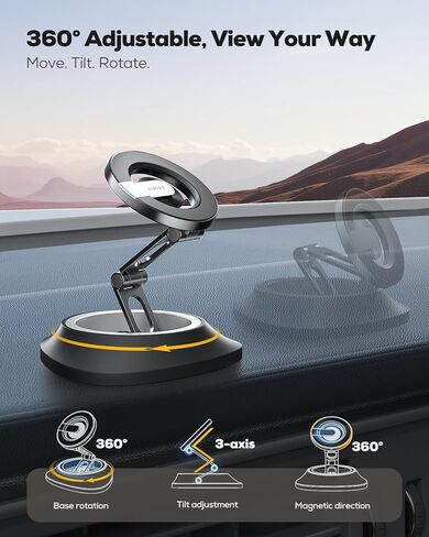 Nulaxy Magnetic Car Mount for Dashboard, [Ultra-Stable & Strong] Car Phone Holder with Rotating Base, [Foldable Three-axis] Phone Holders for Your Car Compatible with iPhone 17 Pro Max, Silver in Kuwait