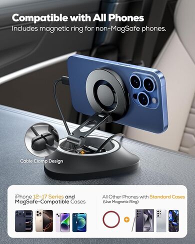 Nulaxy Magnetic Car Mount for Dashboard, [Ultra-Stable & Strong] Car Phone Holder with Rotating Base, [Foldable Three-axis] Phone Holders for Your Car Compatible with iPhone 17 Pro Max, Silver in Kuwait
