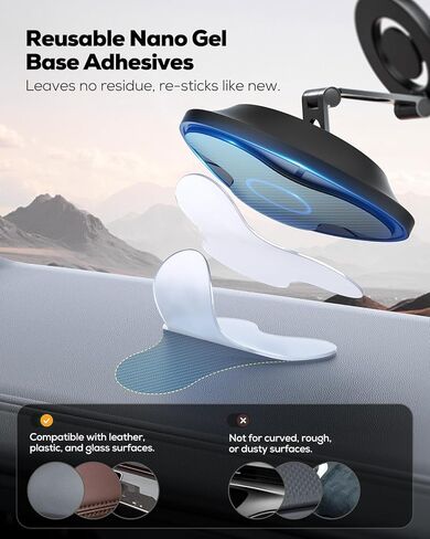 Nulaxy Magnetic Car Mount for Dashboard, [Ultra-Stable & Strong] Car Phone Holder with Rotating Base, [Foldable Three-axis] Phone Holders for Your Car Compatible with iPhone 17 Pro Max, Silver in Kuwait