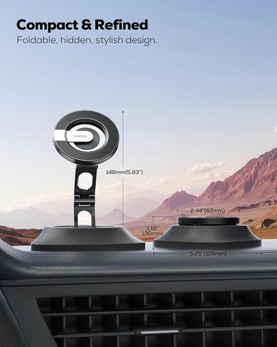 Nulaxy Magnetic Car Mount for Dashboard, [Ultra-Stable & Strong] Car Phone Holder with Rotating Base, [Foldable Three-axis] Phone Holders for Your Car Compatible with iPhone 17 Pro Max, Silver in Kuwait