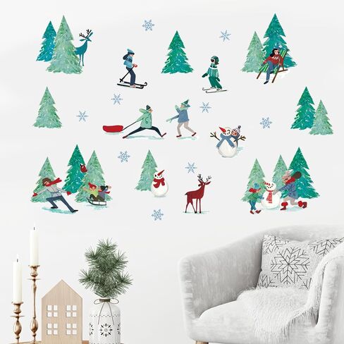 Mfault Winter Blue Grey Snowflake Wall Decals Stickers, Let It Snow Decorations Bedroom Art, Christmas Seasonal Home Living Room Kitchen Decor in Saudi Arabia