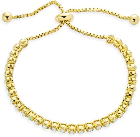 Slender Dainty Round Gemstone In Milgrain Edge Setting Iridescent Blue Created Opal Evil Eye Tennis Bolo Bracelet For Women 14K Yellow Rose Gold Plated .925 Sterling Silver Adjustable Slide in Saudi Arabia